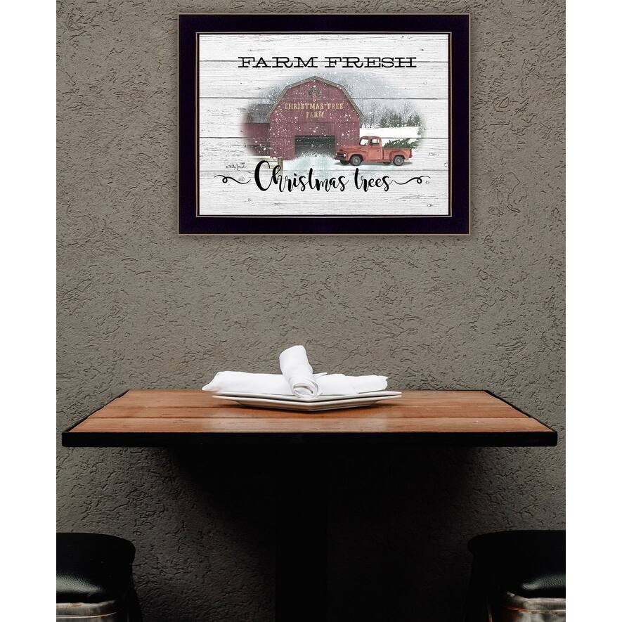 TrendyDecor4U Farmhouse "Farm Fresh Christmas Trees" Framed Print Wall